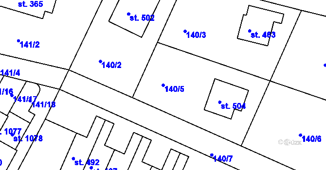Parcela st. 140/5 v KÚ Hýskov, Katastrální mapa