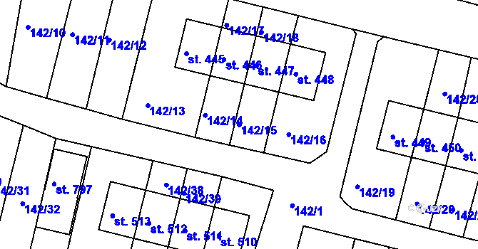 Parcela st. 142/15 v KÚ Hýskov, Katastrální mapa