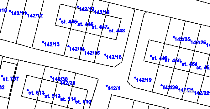 Parcela st. 142/16 v KÚ Hýskov, Katastrální mapa