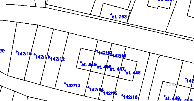 Parcela st. 142/17 v KÚ Hýskov, Katastrální mapa