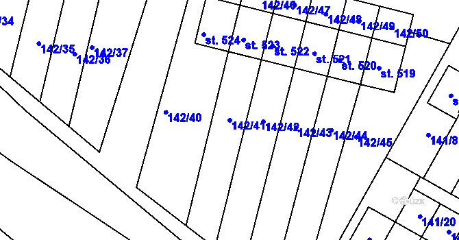 Parcela st. 142/41 v KÚ Hýskov, Katastrální mapa