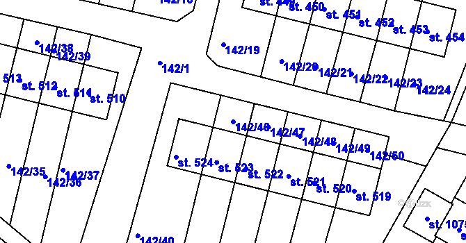 Parcela st. 142/46 v KÚ Hýskov, Katastrální mapa