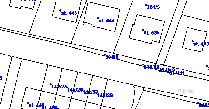 Parcela st. 304/1 v KÚ Hýskov, Katastrální mapa