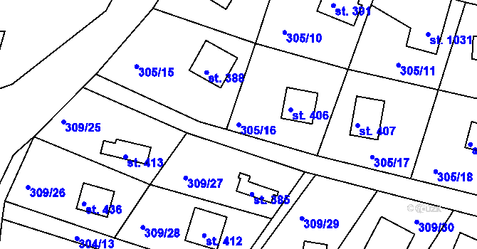 Parcela st. 305/16 v KÚ Hýskov, Katastrální mapa