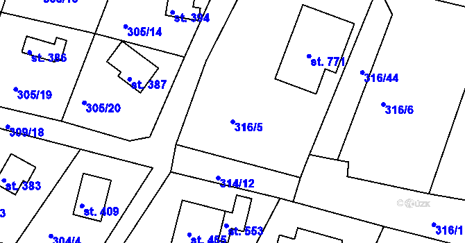 Parcela st. 316/5 v KÚ Hýskov, Katastrální mapa