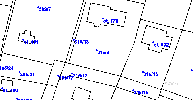 Parcela st. 316/8 v KÚ Hýskov, Katastrální mapa