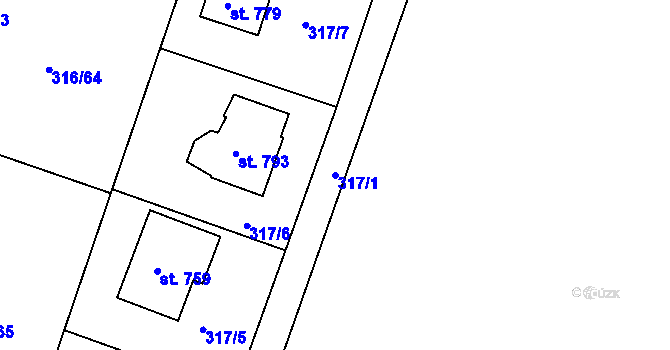 Parcela st. 317/1 v KÚ Hýskov, Katastrální mapa
