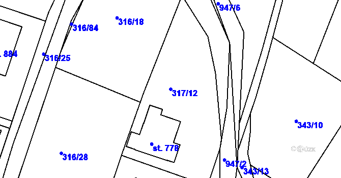 Parcela st. 317/12 v KÚ Hýskov, Katastrální mapa