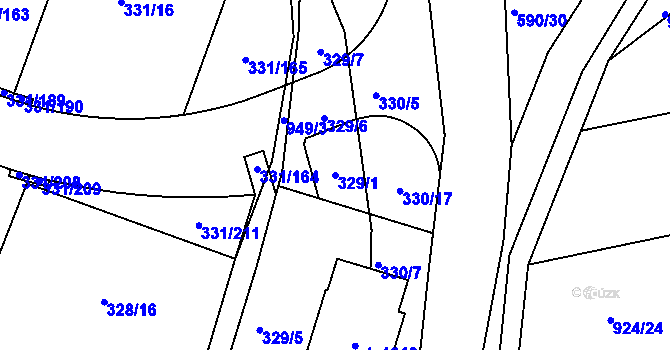 Parcela st. 329/1 v KÚ Hýskov, Katastrální mapa