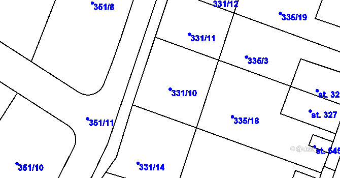 Parcela st. 331/10 v KÚ Hýskov, Katastrální mapa
