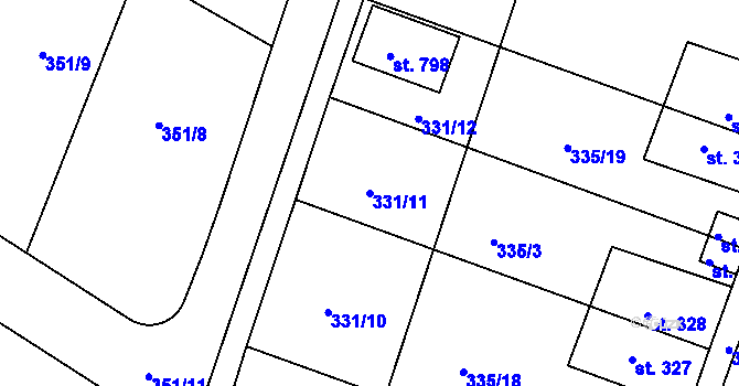 Parcela st. 331/11 v KÚ Hýskov, Katastrální mapa