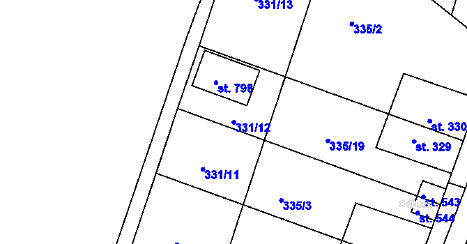 Parcela st. 331/12 v KÚ Hýskov, Katastrální mapa