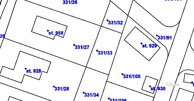 Parcela st. 331/33 v KÚ Hýskov, Katastrální mapa