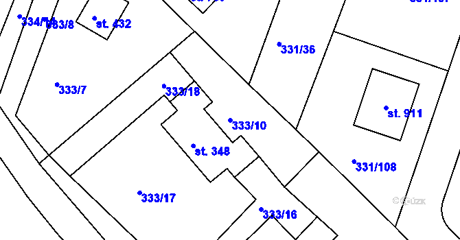 Parcela st. 333/10 v KÚ Hýskov, Katastrální mapa
