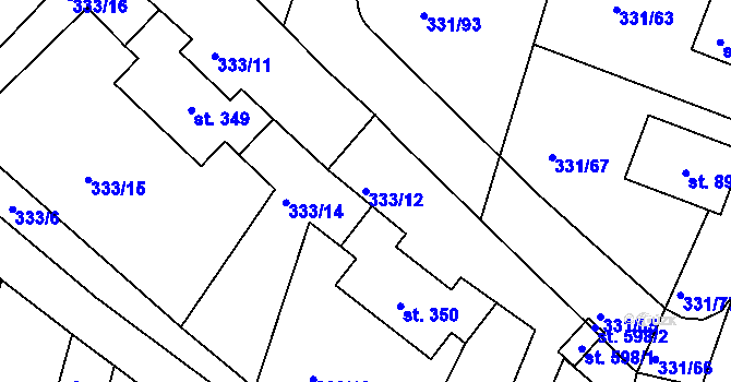 Parcela st. 333/12 v KÚ Hýskov, Katastrální mapa