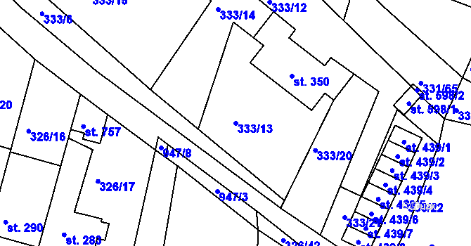 Parcela st. 333/13 v KÚ Hýskov, Katastrální mapa