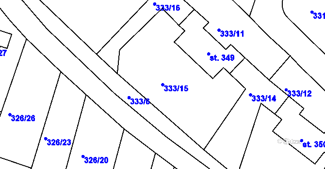 Parcela st. 333/15 v KÚ Hýskov, Katastrální mapa