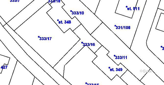 Parcela st. 333/16 v KÚ Hýskov, Katastrální mapa