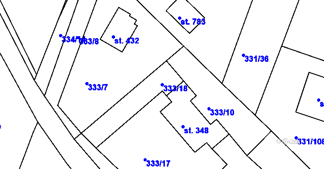 Parcela st. 333/18 v KÚ Hýskov, Katastrální mapa