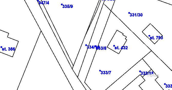 Parcela st. 334/14 v KÚ Hýskov, Katastrální mapa