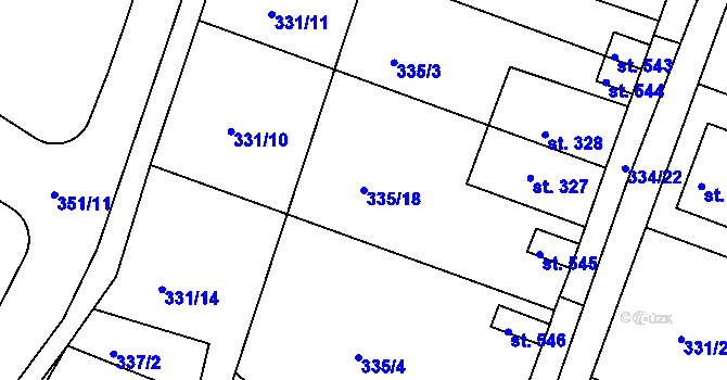 Parcela st. 335/18 v KÚ Hýskov, Katastrální mapa