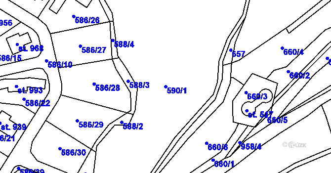 Parcela st. 590/1 v KÚ Hýskov, Katastrální mapa
