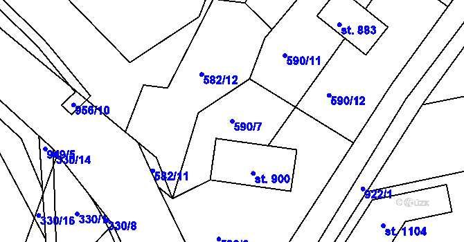 Parcela st. 590/7 v KÚ Hýskov, Katastrální mapa
