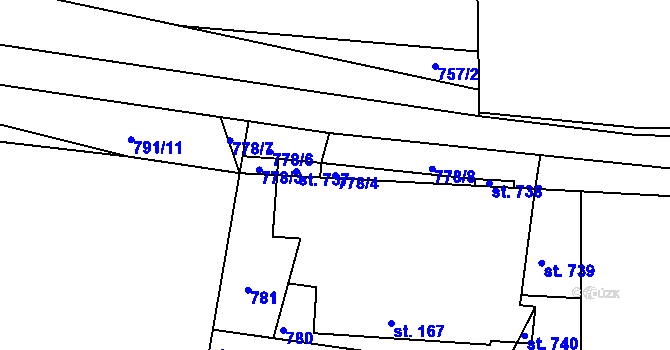 Parcela st. 778/4 v KÚ Hýskov, Katastrální mapa