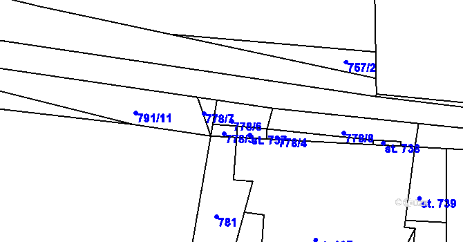 Parcela st. 778/6 v KÚ Hýskov, Katastrální mapa