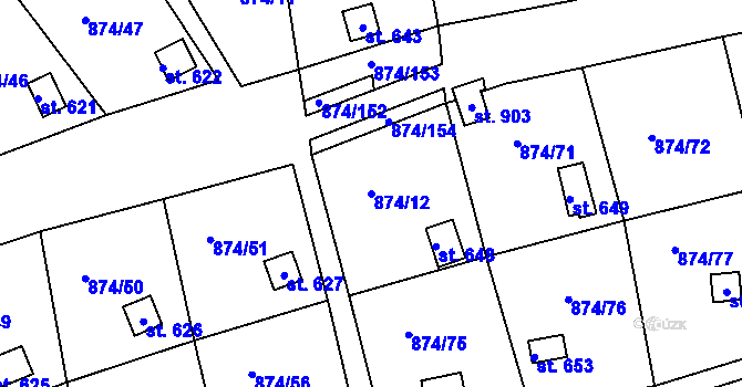 Parcela st. 874/12 v KÚ Hýskov, Katastrální mapa