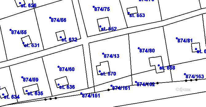 Parcela st. 874/13 v KÚ Hýskov, Katastrální mapa