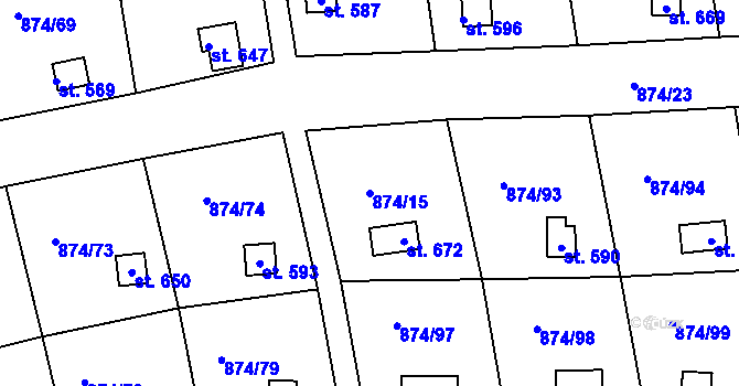 Parcela st. 874/15 v KÚ Hýskov, Katastrální mapa