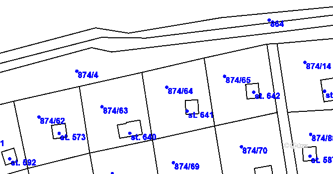Parcela st. 874/64 v KÚ Hýskov, Katastrální mapa