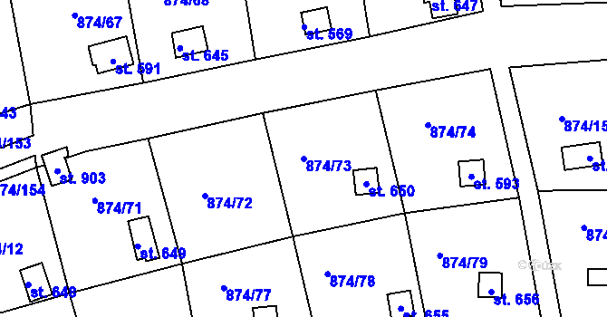 Parcela st. 874/73 v KÚ Hýskov, Katastrální mapa