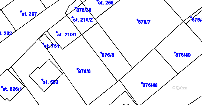Parcela st. 876/8 v KÚ Hýskov, Katastrální mapa