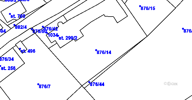 Parcela st. 876/14 v KÚ Hýskov, Katastrální mapa
