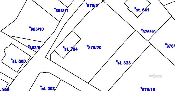 Parcela st. 876/20 v KÚ Hýskov, Katastrální mapa