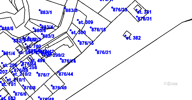 Parcela st. 876/21 v KÚ Hýskov, Katastrální mapa