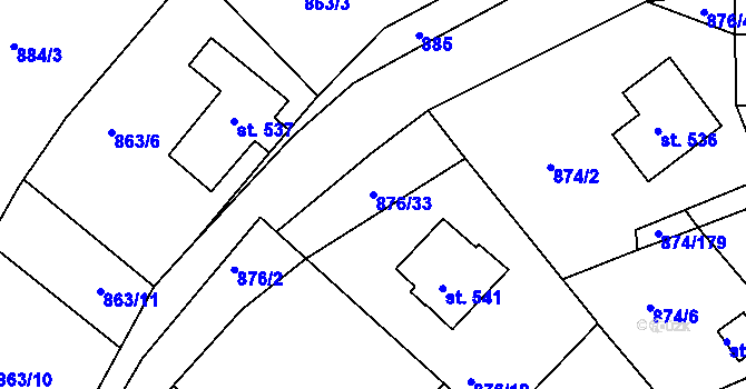 Parcela st. 876/33 v KÚ Hýskov, Katastrální mapa