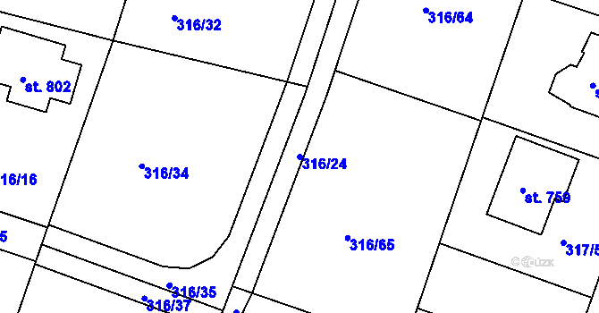 Parcela st. 316/24 v KÚ Hýskov, Katastrální mapa