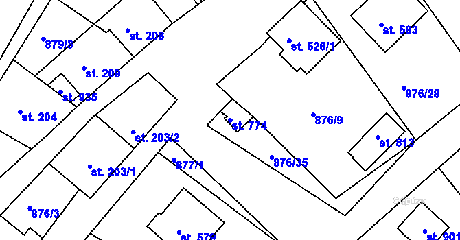 Parcela st. 774 v KÚ Hýskov, Katastrální mapa