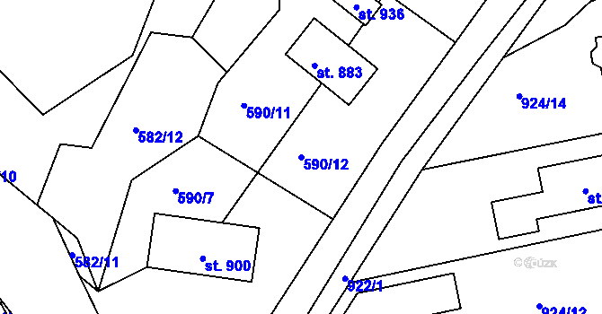 Parcela st. 590/12 v KÚ Hýskov, Katastrální mapa