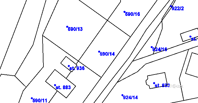 Parcela st. 590/14 v KÚ Hýskov, Katastrální mapa