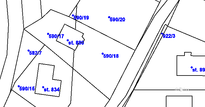 Parcela st. 590/18 v KÚ Hýskov, Katastrální mapa