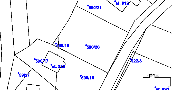 Parcela st. 590/20 v KÚ Hýskov, Katastrální mapa