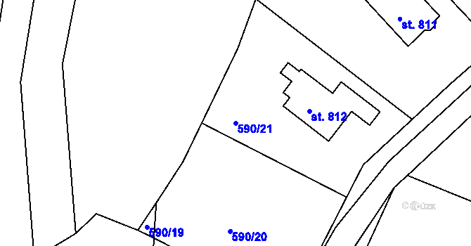 Parcela st. 590/21 v KÚ Hýskov, Katastrální mapa
