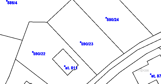 Parcela st. 590/23 v KÚ Hýskov, Katastrální mapa