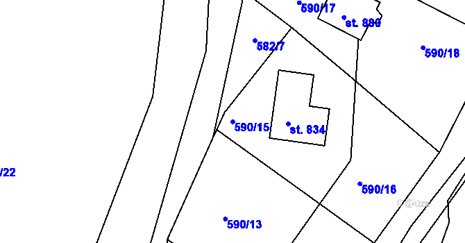 Parcela st. 590/15 v KÚ Hýskov, Katastrální mapa