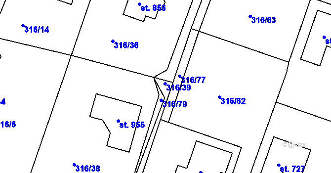 Parcela st. 316/39 v KÚ Hýskov, Katastrální mapa