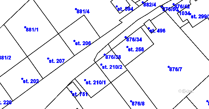 Parcela st. 876/38 v KÚ Hýskov, Katastrální mapa